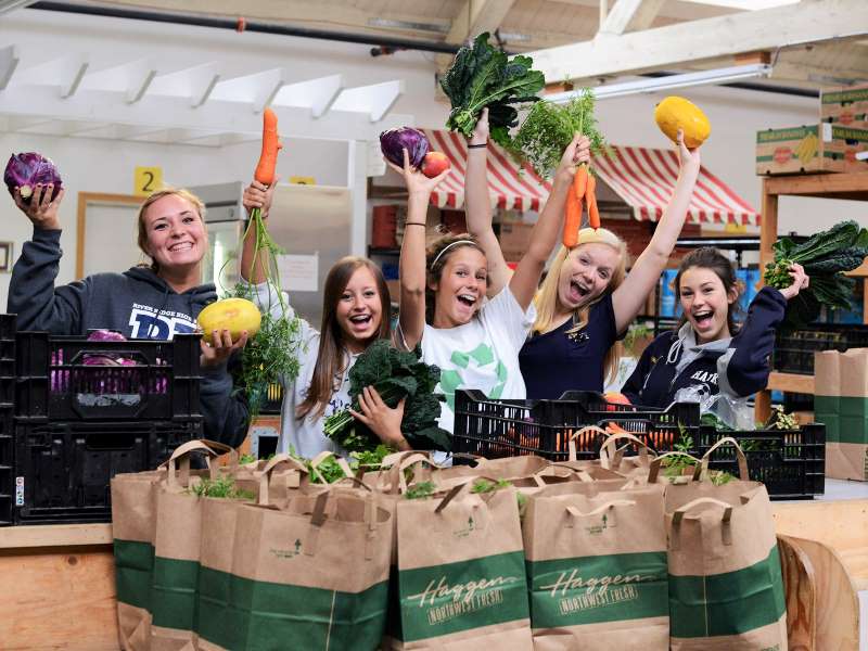 Volunteers Build Veggie CSA Boxes